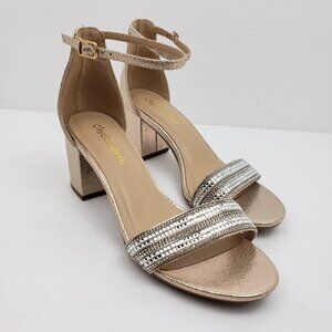Cityclassified Rose Gold Block Heel Sandals with Silver Embellished Strap